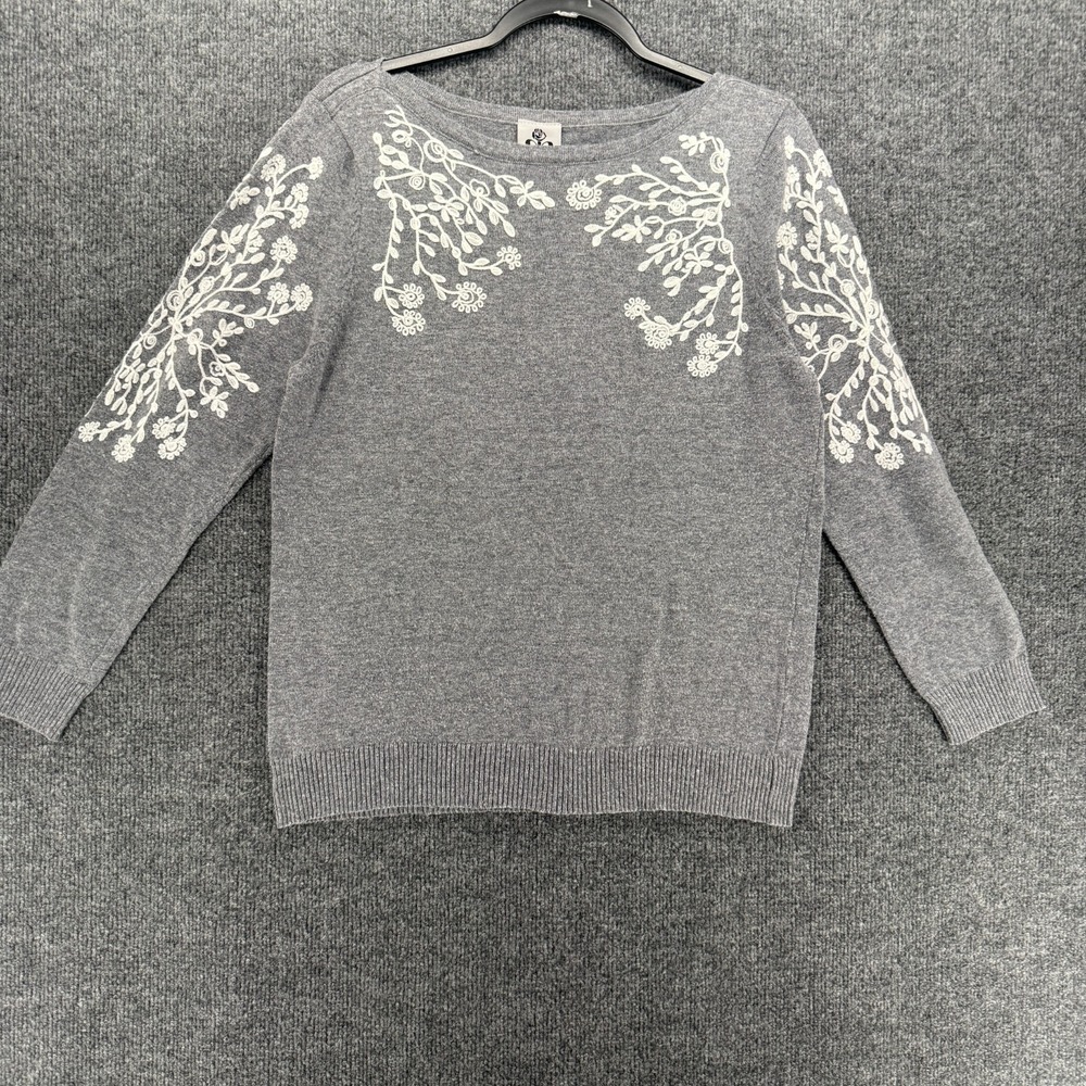 Rain Rose Sweater Womens M Gray Angora Floral Pullover Romantic Preppy Old Money